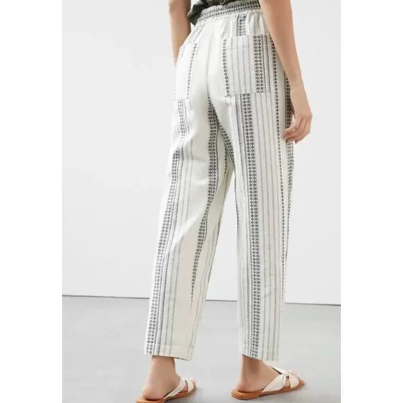 Anthropologie Beach Trousers White Embroidered Striped Pants Size Small - Picture 2 of 8